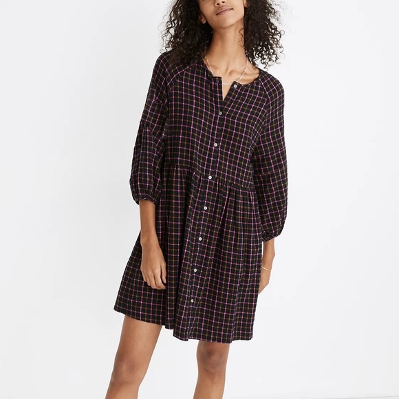 Madewell Dresses & Skirts - Madewell Plaid Flannel Raglan Button-Front Shirtdress